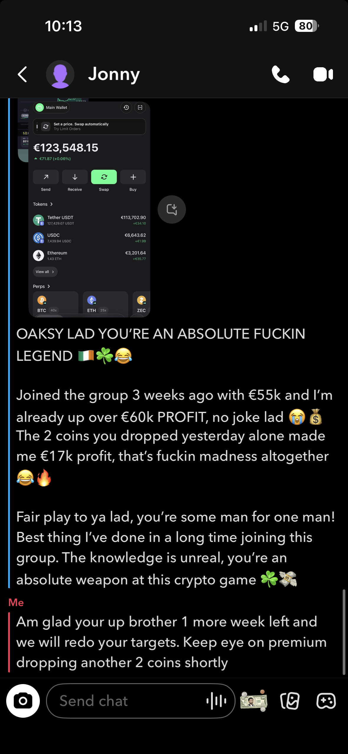 Jonny message testimonial screenshot